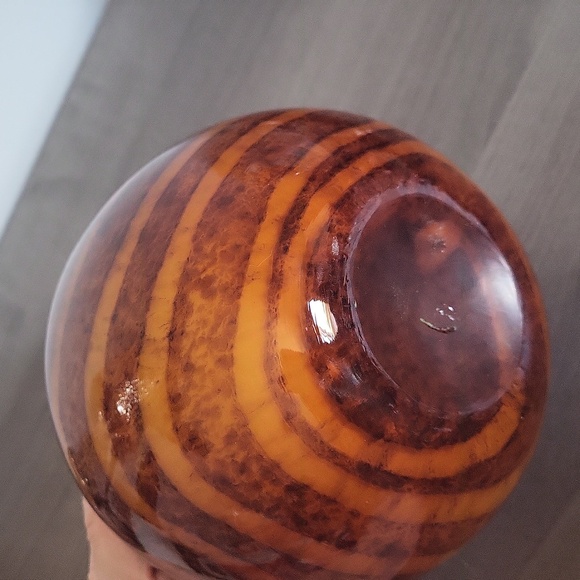 Vintage Tiger Stripe Art Glass Vase, Amber Blown Glass Bowl, Glass Sphere Vase, - Picture 8 of 9